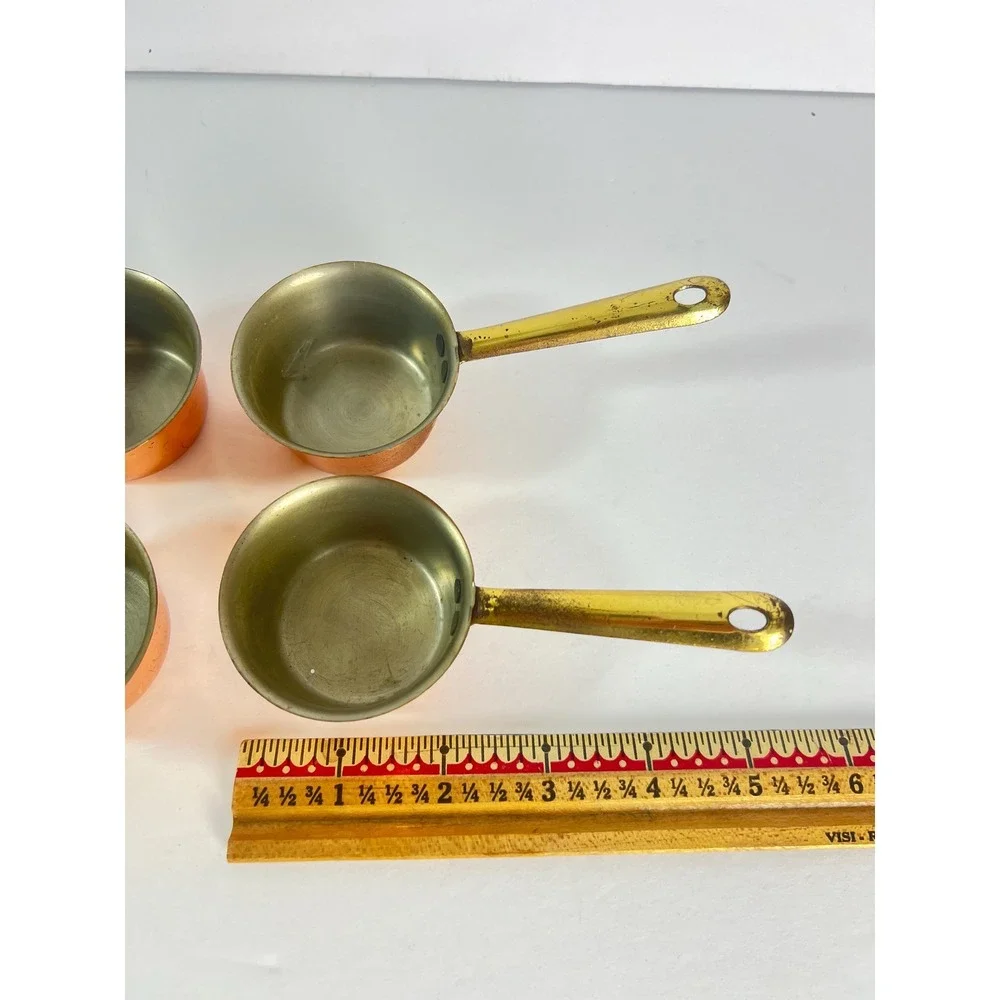 Vintage Copper set of 4 Butter Warmers 2oz Brass Handles saucepan